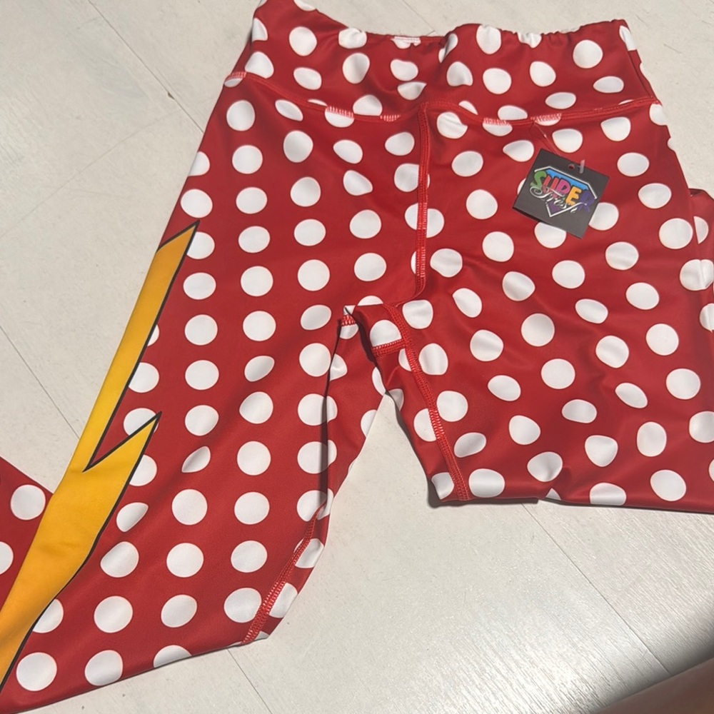 SuperFresh Red and White Polka Dot Thunderbolt Leggings